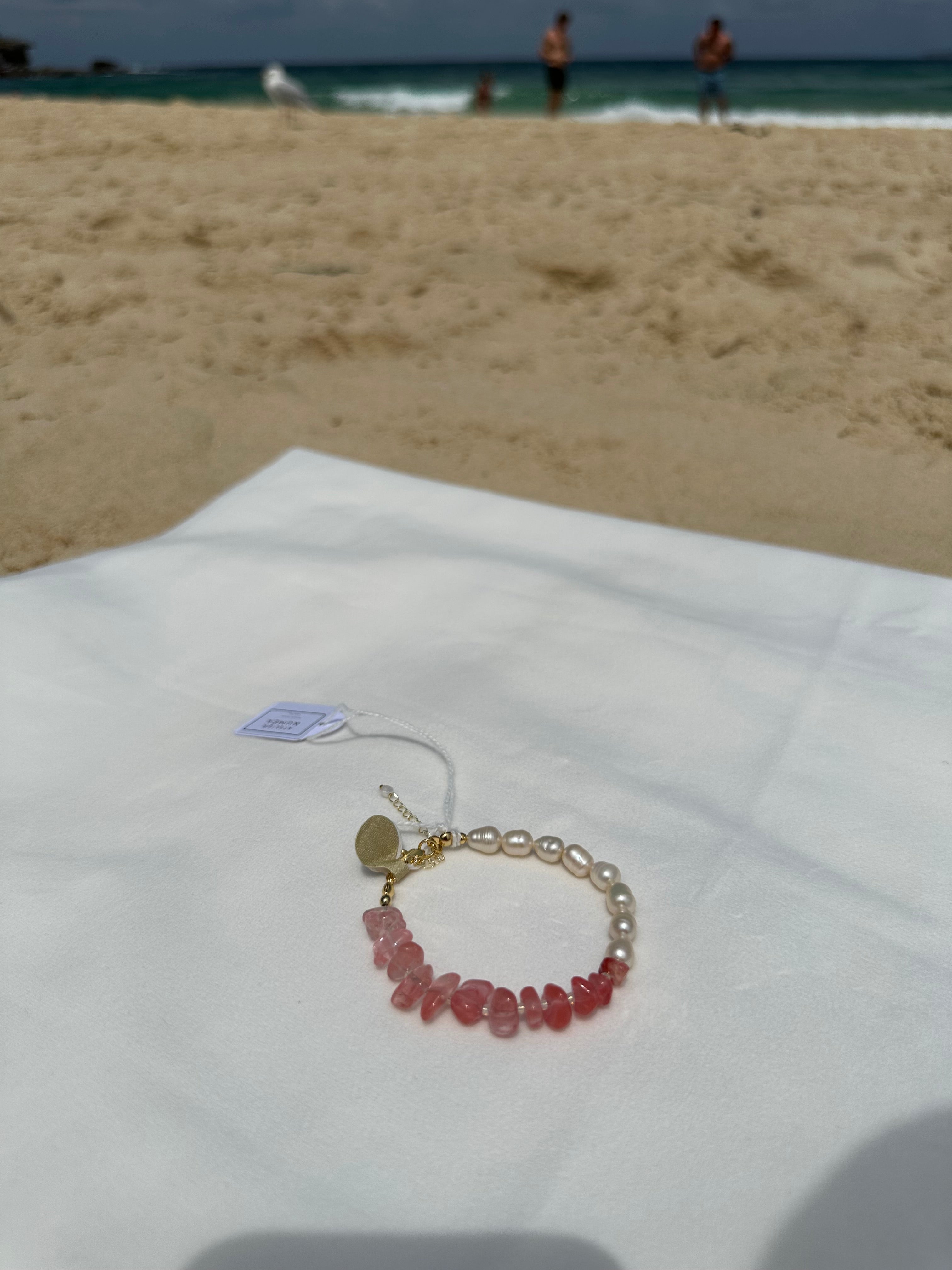 Half-Moon Strawberry Quartz Bracelet