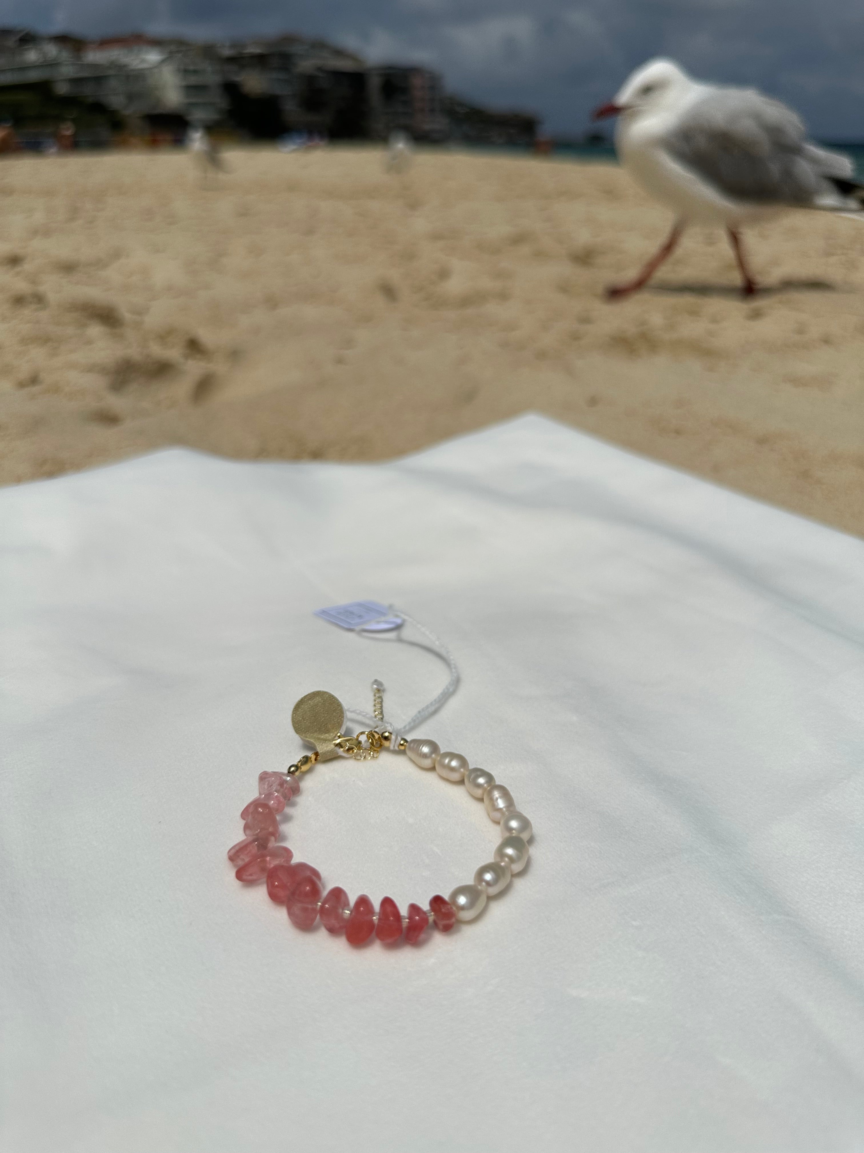 Half-Moon Strawberry Quartz Bracelet