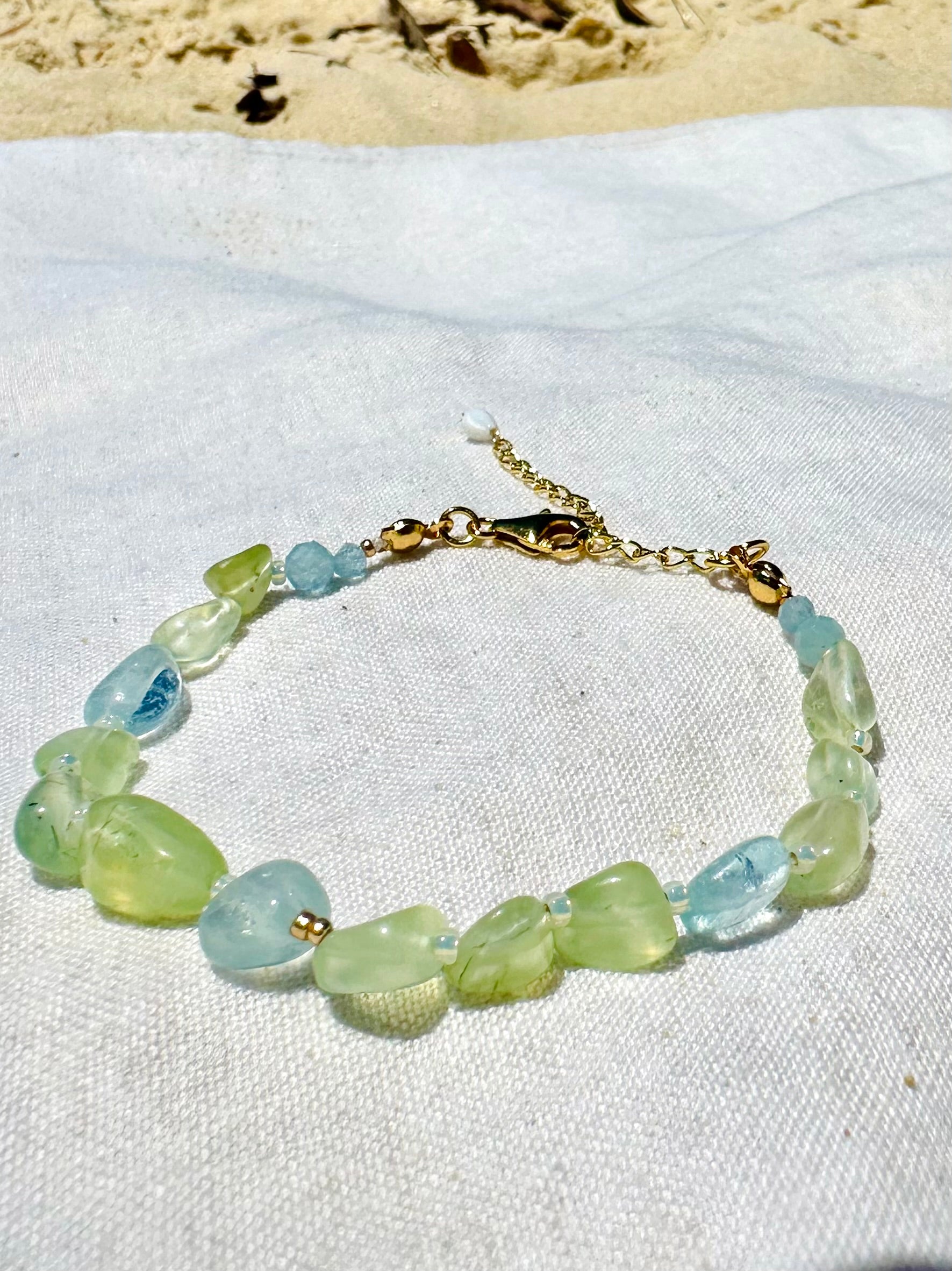 "Sunset Clouds - Green Prenhite & Blue Aquamarine" Bracelet